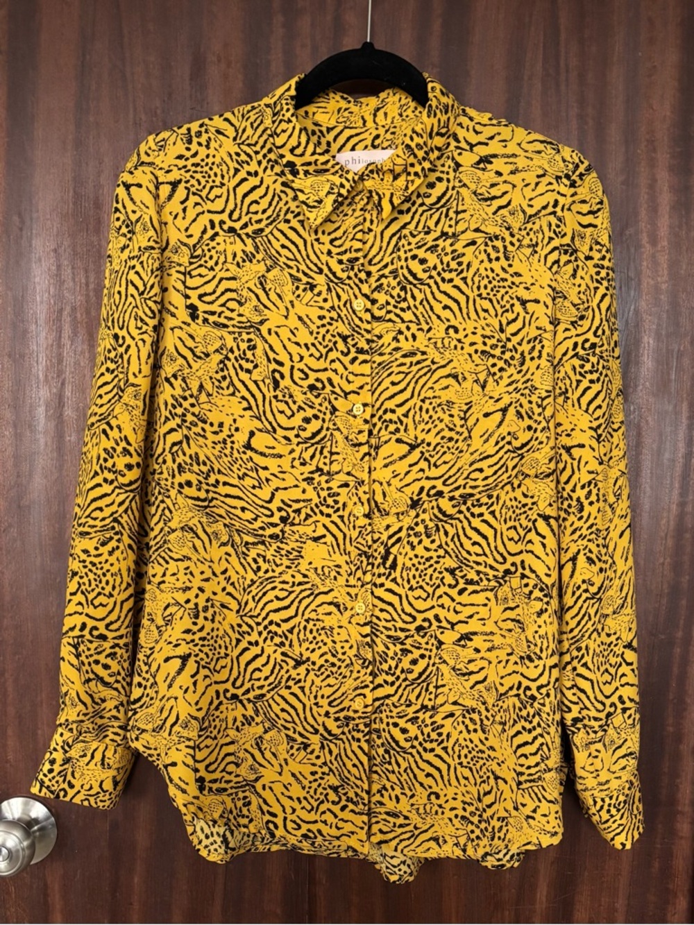 Philosophy Yellow and Black Animal-Print Blouse